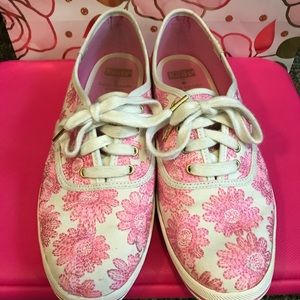 Kate Spade Keds Pink Embroidered Flowers